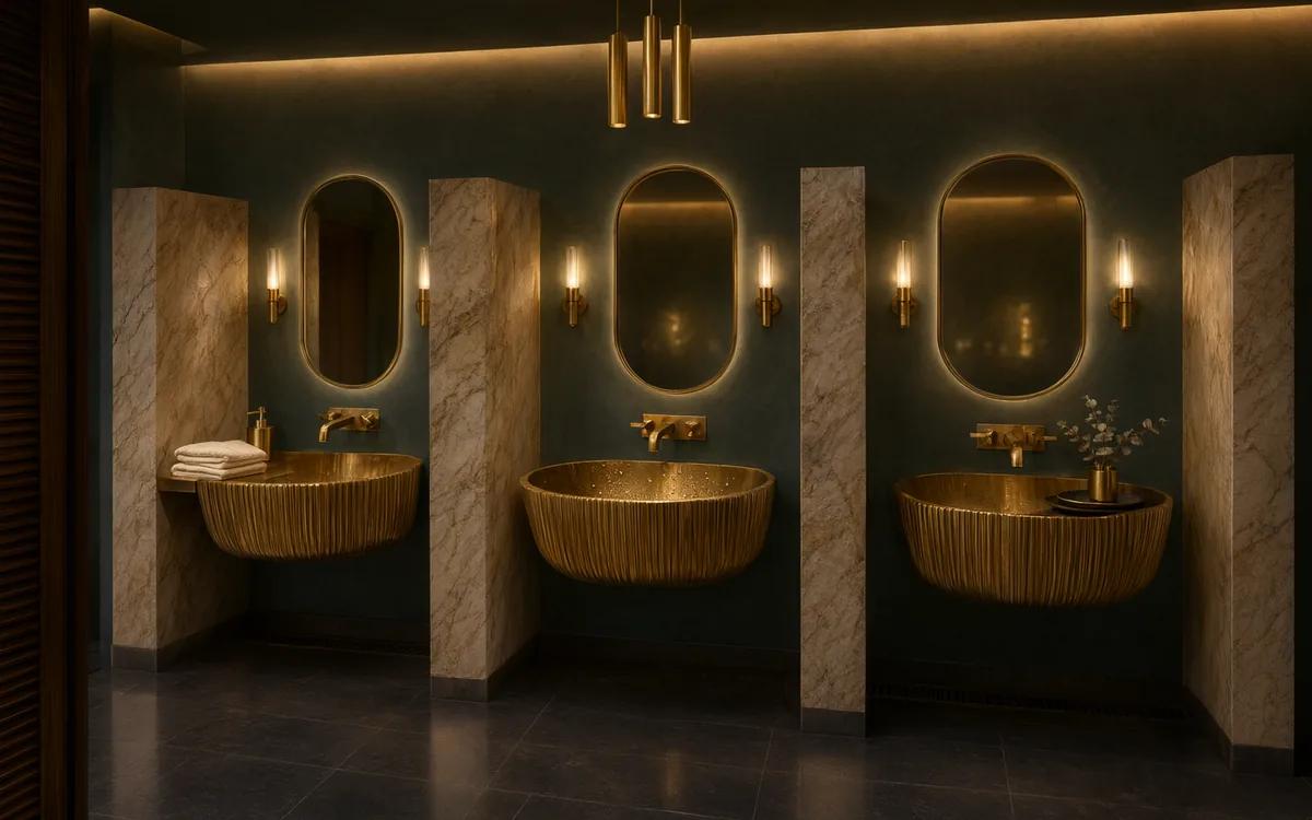 Gold brass basin faucet in five star hotel bathroom